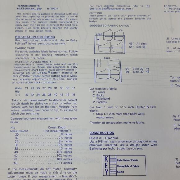 Vintage 1974 Stretch & Sew 650 Tennis Shorts Knit Fabric Uncut Sewing Pattern - Picture 4 of 4